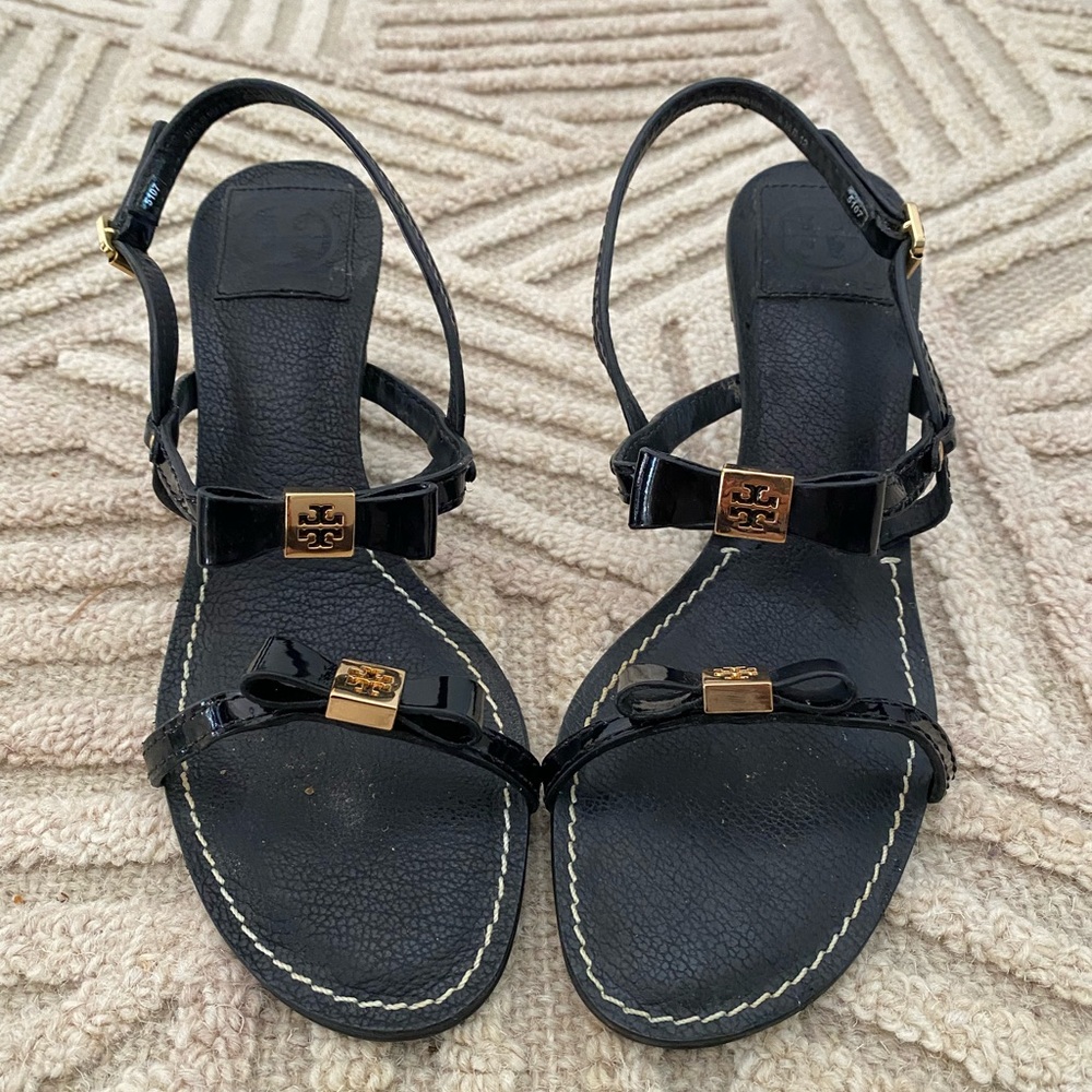 Tory Burch Black Sandals with Gold Details